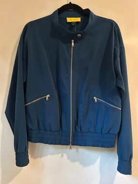 St. John Teal Zip-Front Bomber Jacket